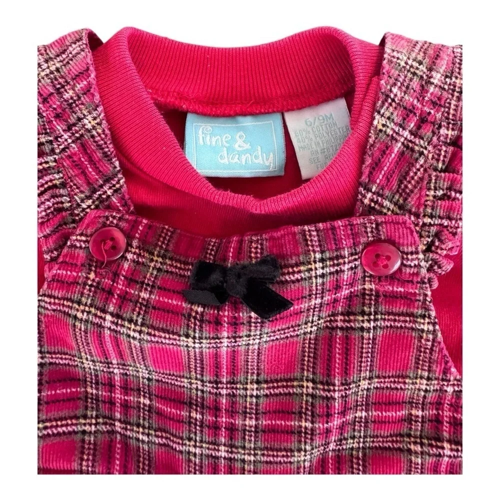 Retro Baby Girl Red Plaid Corduroy Romper and Turtleneck